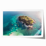 Extra large rolled print of a European Albanian landscape with vibrant green and blue tones, ideal for art wall dining room.