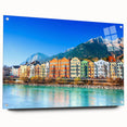 Large abstract wall art depicting European scenery in vibrant blues and greens, acrylic print.