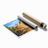 Extra large rolled print of a floral European scenery in subtle earth tones.