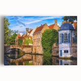 Black and white stretched canvas depicting a scenic European village, ideal for kitchen wall art or bedroom ambiance.