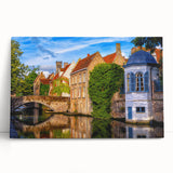 Black and white photo of a European street scene on stretched canvas, ideal for kitchen wall art.