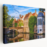 Large art print of a European cityscape with muted earth tones on stretched canvas, ideal for kitchen wall decor.