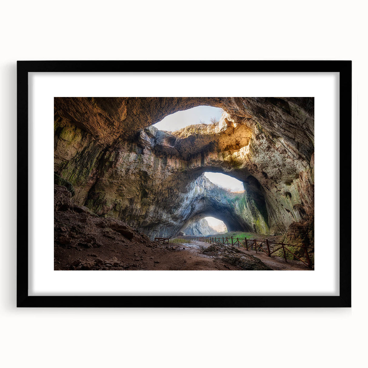 Extra large abstract art print featuring colorful, textured scenery of Bulgaria on a black framed canvas.