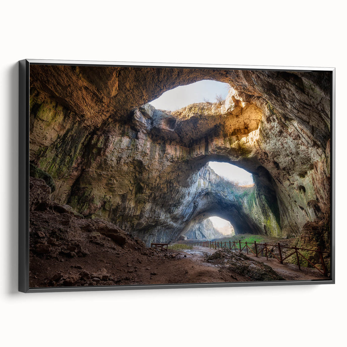 Black and white framed canvas of a Bulgarian landscape, ideal for bedroom wall decor.
