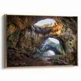 Framed canvas depicting a vintage-style Bulgarian landscape in muted gold and black tones, ideal for bedroom wall art.