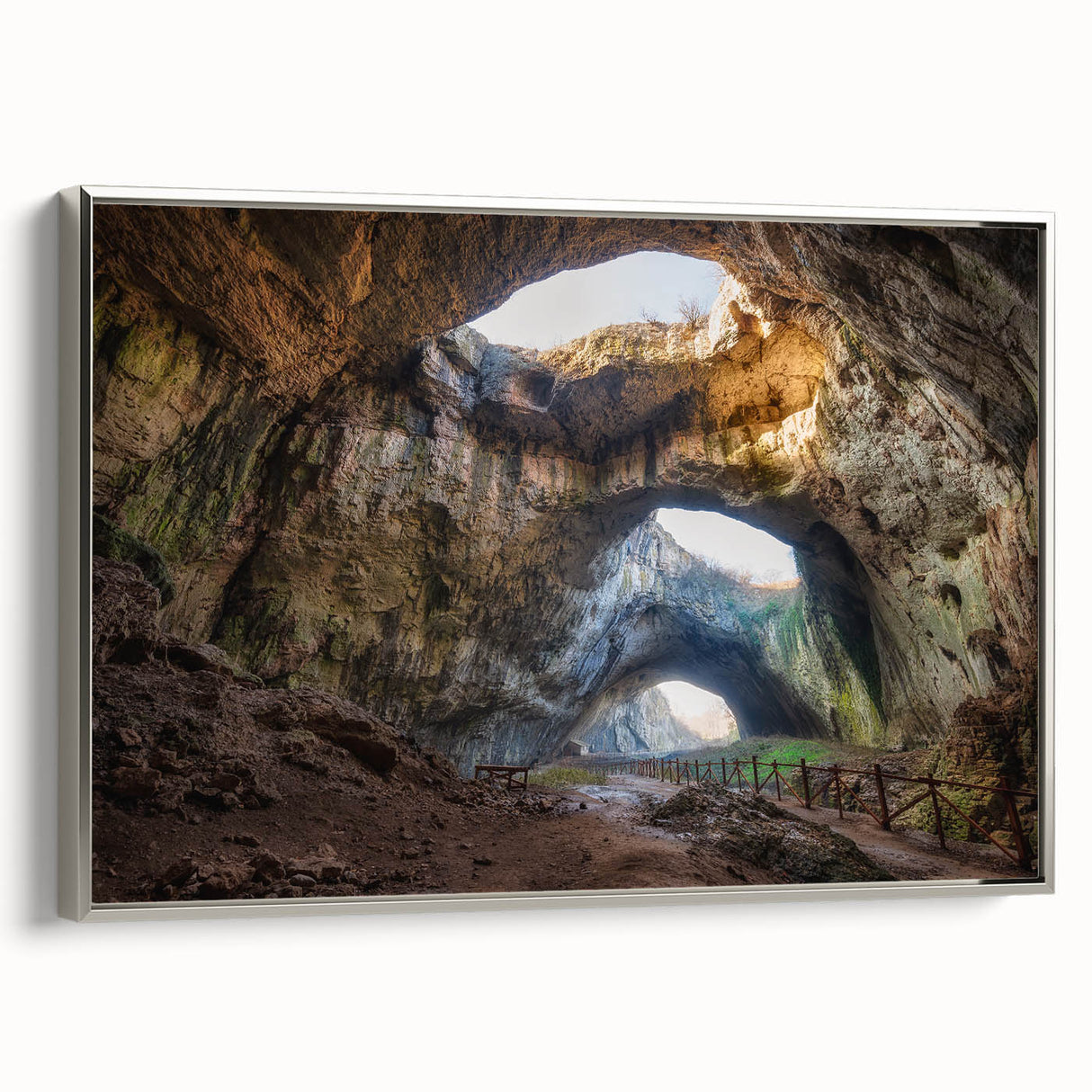 Landscape art painting of a Bulgarian scenery on framed canvas, featuring vibrant colors with a vintage poster style.