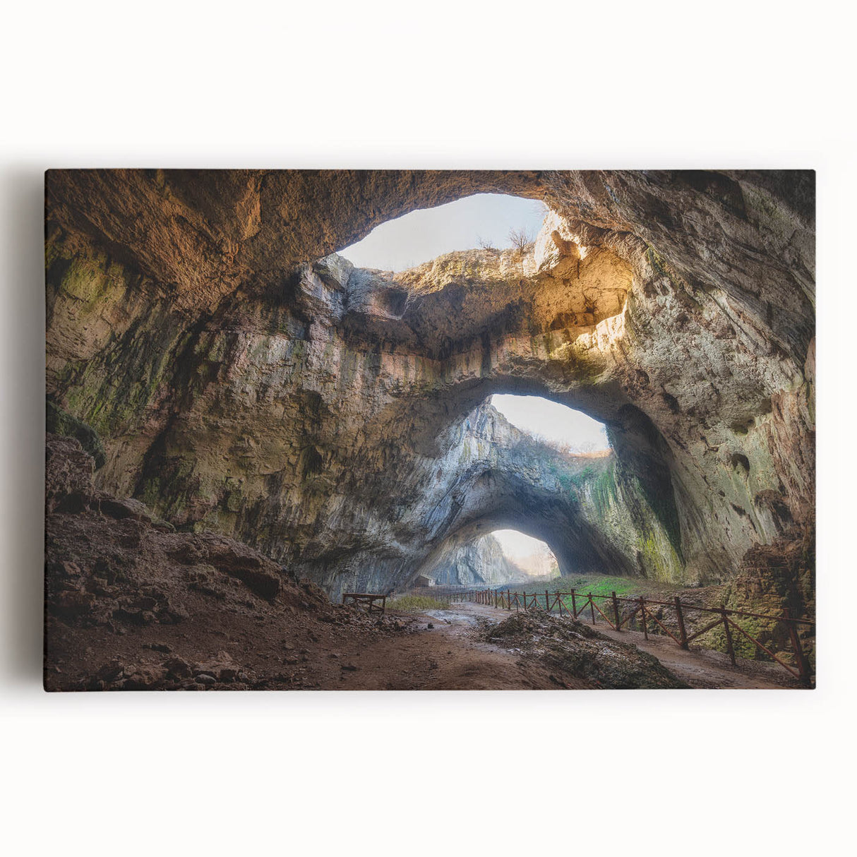 Black and white photograph of a European village on a stretched canvas, ideal for kitchen wall art.