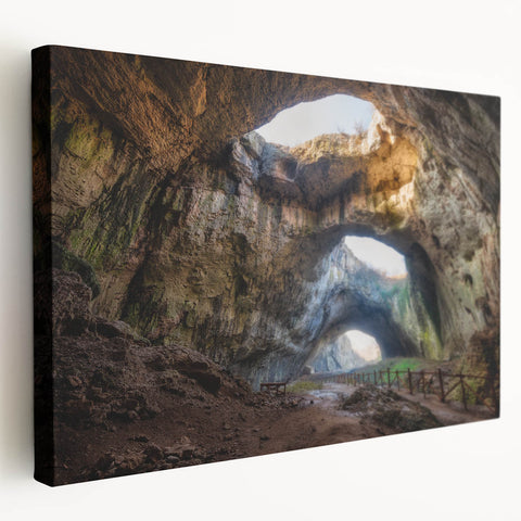 Large art depicting a Bulgarian landscape on stretched canvas, with muted earth tones, ideal for kitchen wall decor.
