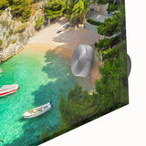 Large abstract wall art of a Croatian landscape, in muted earth tones on acrylic glass, ideal for dining room art.