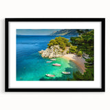 Extra large, textured abstract art print of colorful European scenery on a framed canvas, ideal for living room decor.