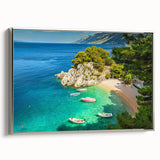 Framed canvas depicting a vintage European landscape in Croatia, featuring muted earth tones.