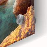 Large abstract wall art of a European Cyprus scenery in muted earth tones on acrylic glass.