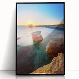 Large abstract wall art depicting a European Cyprus landscape in muted earth tones on a framed acrylic.