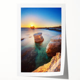 Extra large rolled print depicting a serene Cyprus landscape with vibrant green and blue tones.