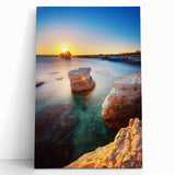 Large black and white photo of Cyprus scenery on stretched canvas, ideal for kitchen wall art.