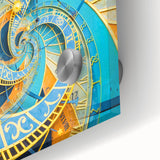 Large abstract depiction of Prague in muted earth tones on acrylic glass, suitable for dining room art.