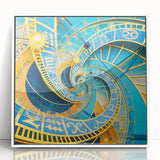 Mid-century modernist art of Prague skyline in muted colors on acrylic, ideal for nursery wall decor.