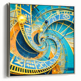 Landscape art painting of Prague on framed canvas, featuring vintage poster style and colorful palette.