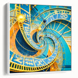 Vintage poster art of Prague in colorful tones on extra large framed canvas, ideal for living room decor.