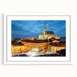 Textured art print of an abstract Czech Republic scenery in muted earth tones on a white-framed mat, ideal for bedroom decor.