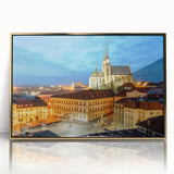 Art Deco poster of a Czech Republic scenery in muted gold tones, framed acrylic, ideal for modern art wall decor.