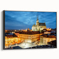 Black and white framed canvas of a vintage Czech Republic landscape, ideal for bedroom decor.