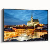 Black and white framed canvas of a vintage Czech Republic landscape, ideal for bedroom decor.
