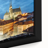 Black wall art featuring a textured close-up of a European scenery in vibrant colors on a framed canvas.