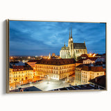 Framed canvas depicting a vintage-style black landscape painting of the Czech Republic, ideal for bedroom wall art.