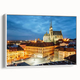 Extra large framed canvas depicting colorful vintage poster art of a Czech Republic scenery, ideal for living room decor.