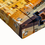 Black and white landscape art painting of a European city on stretched canvas, ideal for bedroom wall art.