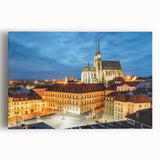 Black and white stretched canvas of a scenic European cityscape, ideal for kitchen wall art or bedroom decor.