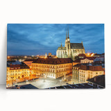 Black and white stretched canvas of a Czech Republic cityscape, ideal for kitchen wall art.