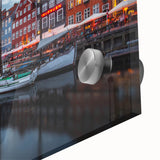 Large abstract wall art featuring a mid-century modernist style Danish landscape.