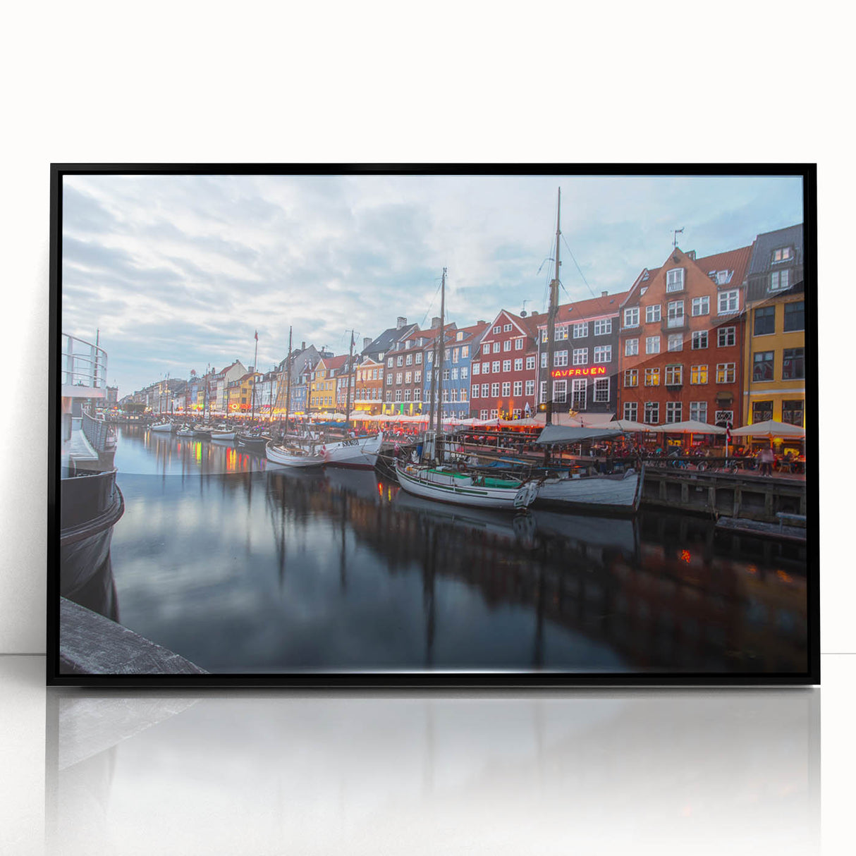 Large abstract wall art depicting a European scenery in Denmark, in black and white tones on a framed acrylic.