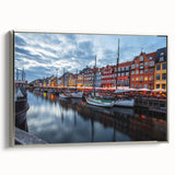 Framed canvas of a vintage European landscape painting with colorful art on a black background, ideal for living room decor.