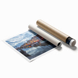 Extra large rolled print of a Danish landscape with soft floral elements in muted greens and blues.