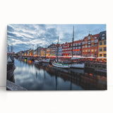 Black and white photograph of a European cityscape on stretched canvas, suited for kitchen wall art.