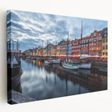 Large art depicting a European Denmark scenery in muted greens and blues on stretched canvas, ideal for kitchen wall art.