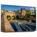 Acrylic print of a European scenery featuring Bath, England, in muted watercolor tones, suitable for dining room decor.