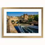 Abstract art print of Bath, England, in muted gold and cream tones on a framed canvas, suitable for dining room decor.