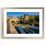 Extra large wall art featuring a textured abstract print of Bath, England in muted tan and cream shades, framed in silver.