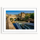 Textured abstract art print of a European scenery in muted earth tones, framed with a white mat, ideal for bedroom art.