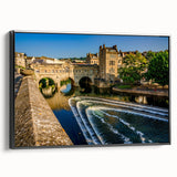 Black and white vintage poster art of Bath, England landscape on framed canvas, ideal for bedroom wall decor.