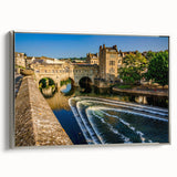 Landscape painting of Bath, England on framed canvas, featuring vintage poster style with a black and colorful palette.