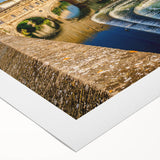 Art deco poster of Bath, England, featuring muted earth tones on rolled canvas, suitable for dining room wall art.