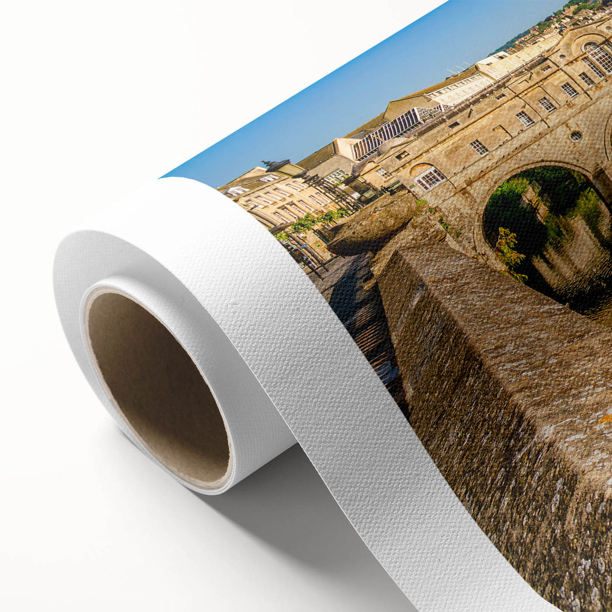 Art Deco poster of Bath, England, in muted earth tones on rolled canvas, ideal for nursery wall art or dining room.