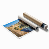 Rolled print of Bath, England scenery with pastel floral elements, ideal for classy bathroom wall art.