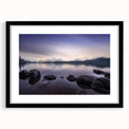 Extra large textured abstract art print depicting vibrant, colorful scenery of Cumbria, England, in a black frame with mat.
