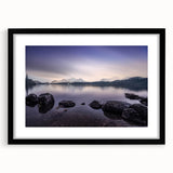 Extra large textured abstract art print depicting vibrant, colorful scenery of Cumbria, England, in a black frame with mat.